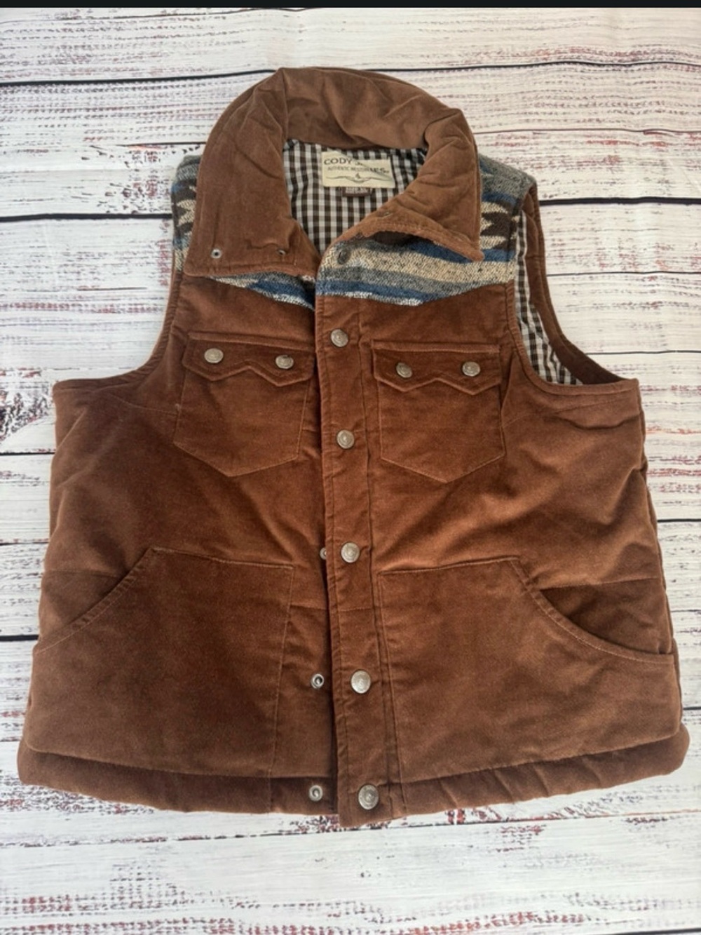 Corduroy Puffer Vest for Kids in Brown with Patterned Yoke - Cozy Layer